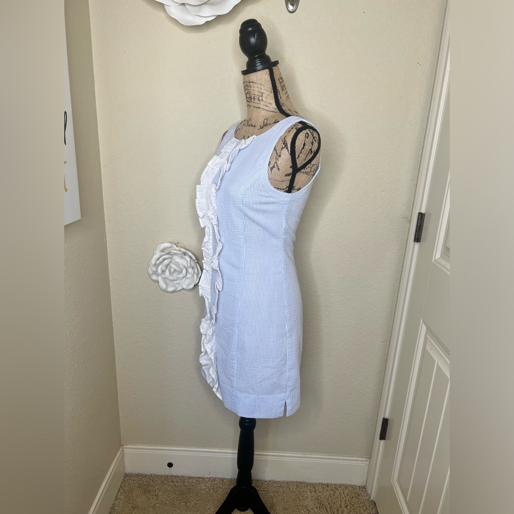 NTM: Lauren James Light Blue & White with Ruffles Seersucker Bailey Dress Sz XS - Picture 7 of 16